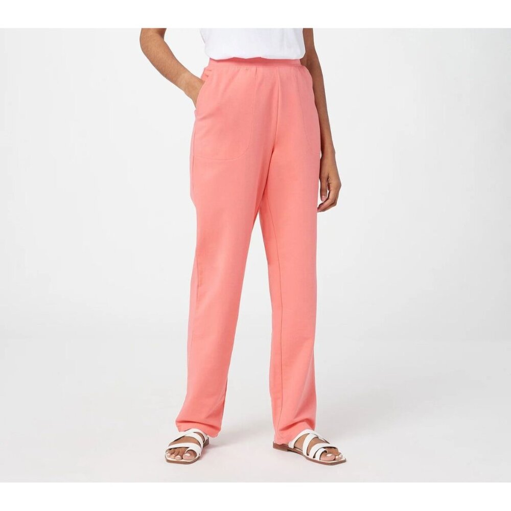 Denim and Co Active Regular French Terry Pull On Pants Womens 2X Coral Rose NEW